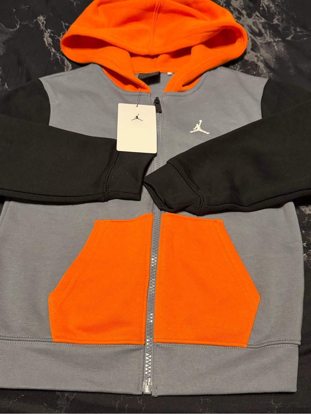 Jordan Gray Black and Orange Colorblock Zip Hoodie